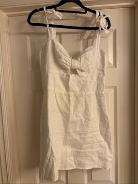 Restoration white linen mini dress bow ties at shoulder Sz 8